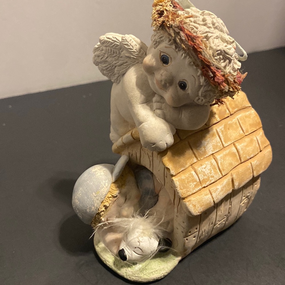 VTG 1996 Dreamsicle “sleepover” cherub watching over sleeping boy and dog figure